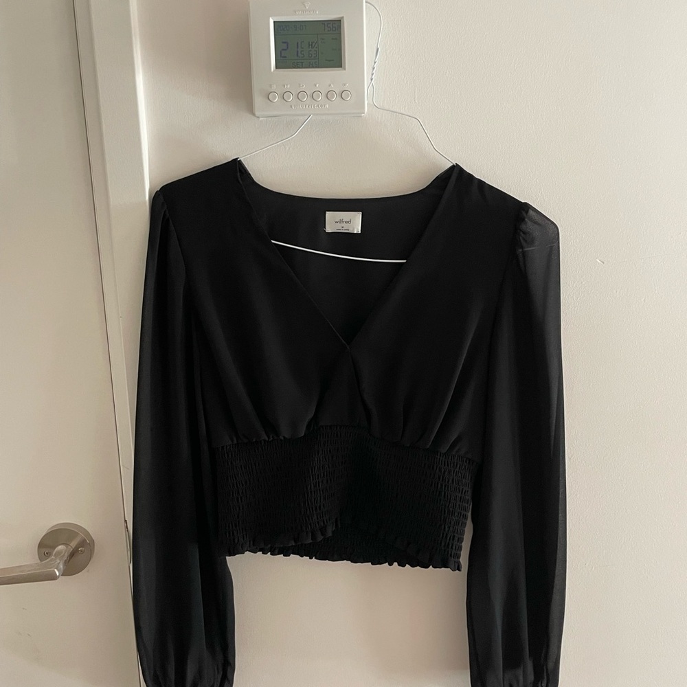 Aritzia Chiffon Black V-Neck Blouse